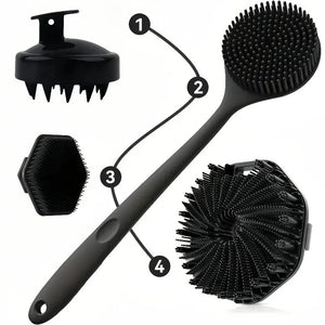 Silicone Long Handle Bath Brush Set – Gentle Body Scrubber
